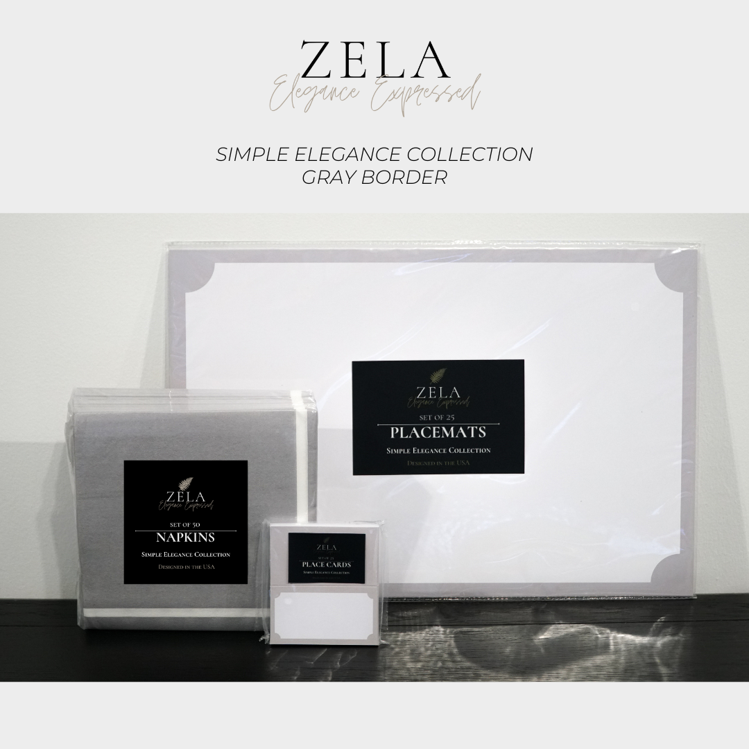 Zela Simple Elegance Collection Gray Border Place Cards 25pk (Case of 6)