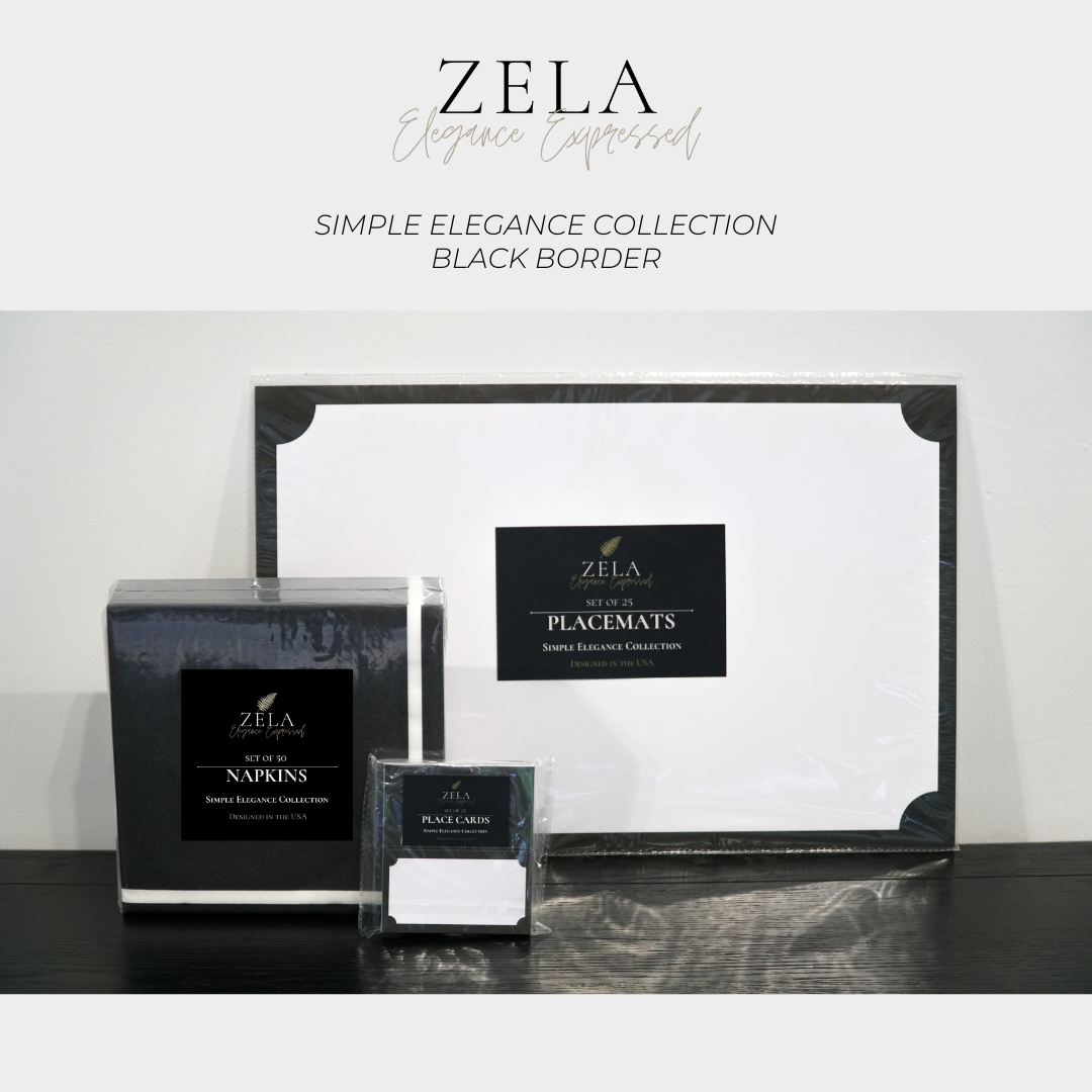 Zela Simple Elegance Collection Black Border Placemats 25pk (Case of 6)