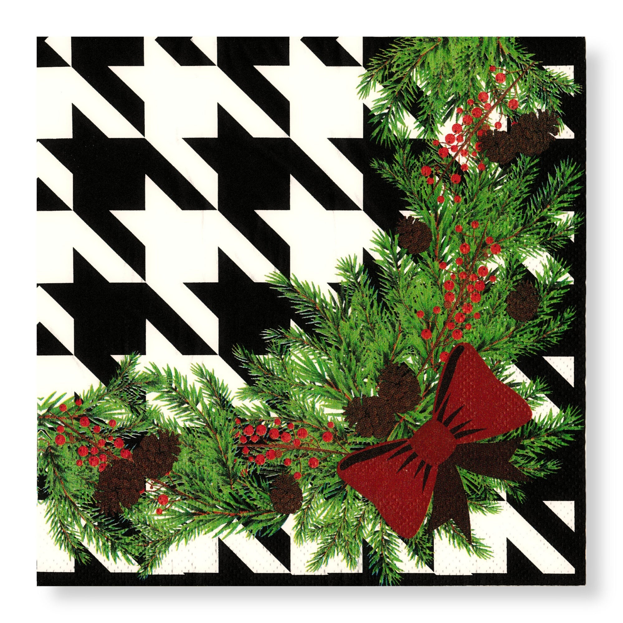 Manor Road Houndstooth Christmas Cocktail Napkins 20Pk (Case of 6)