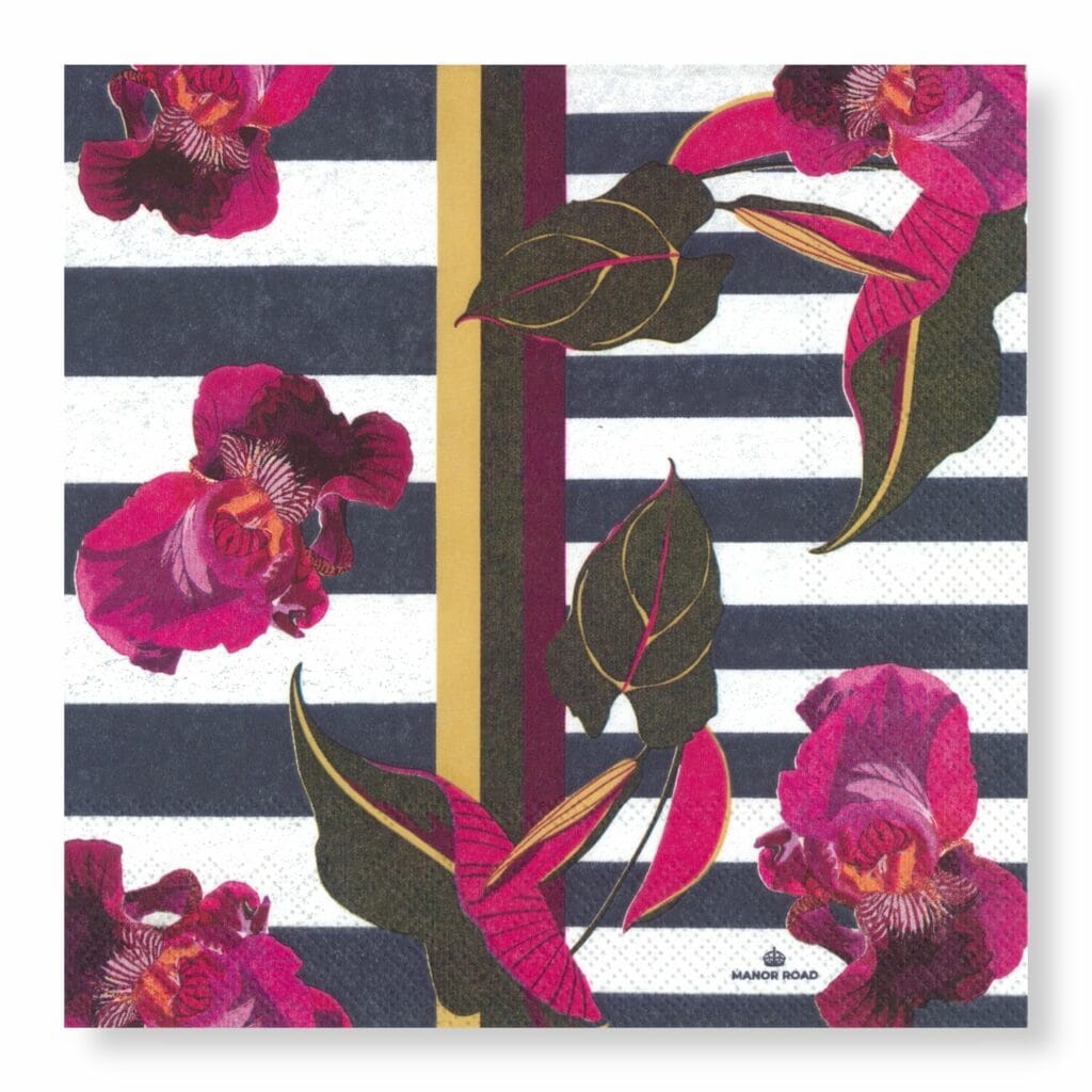 Manor Road Orchids On Stripes Luncheon Napkins 20Pk (Case of 6)