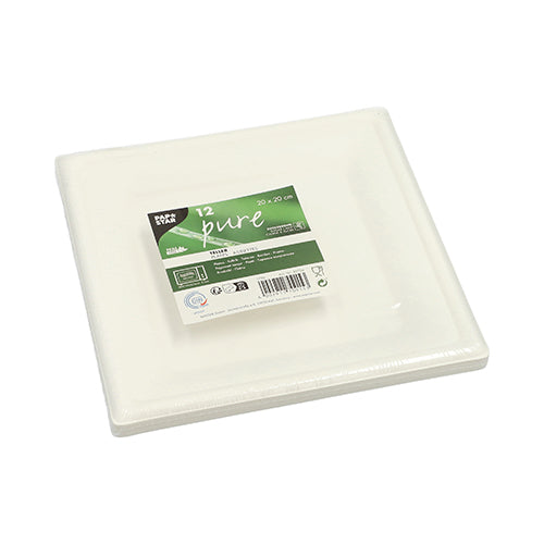 Papstar "Pure" Square Plates Sugar Cane 20x20cm 12pk (Case of 12)