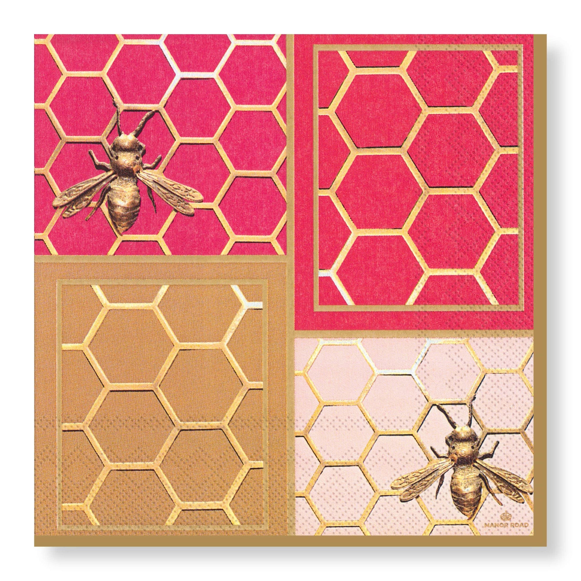 Manor Road Colourblock Bees Luncheon Napkins 20Pk (Case of 6)