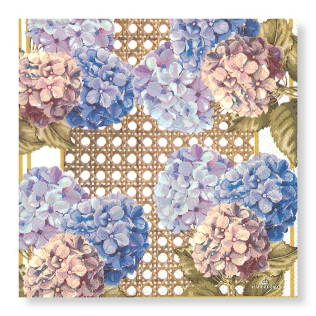 Manor Road Hydrangea & Rattan Cocktail Napkins 20Pk (Case of 6)