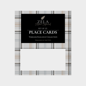 Zela Timeless Elegance Grey Plaid Place Cards 25pk (Case of 2)