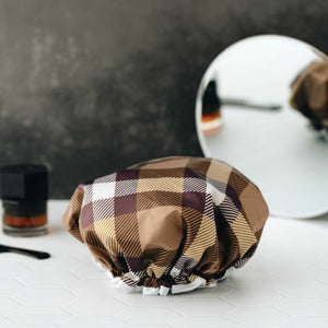 Manor Road Classic Plaid Tan Shower Cap