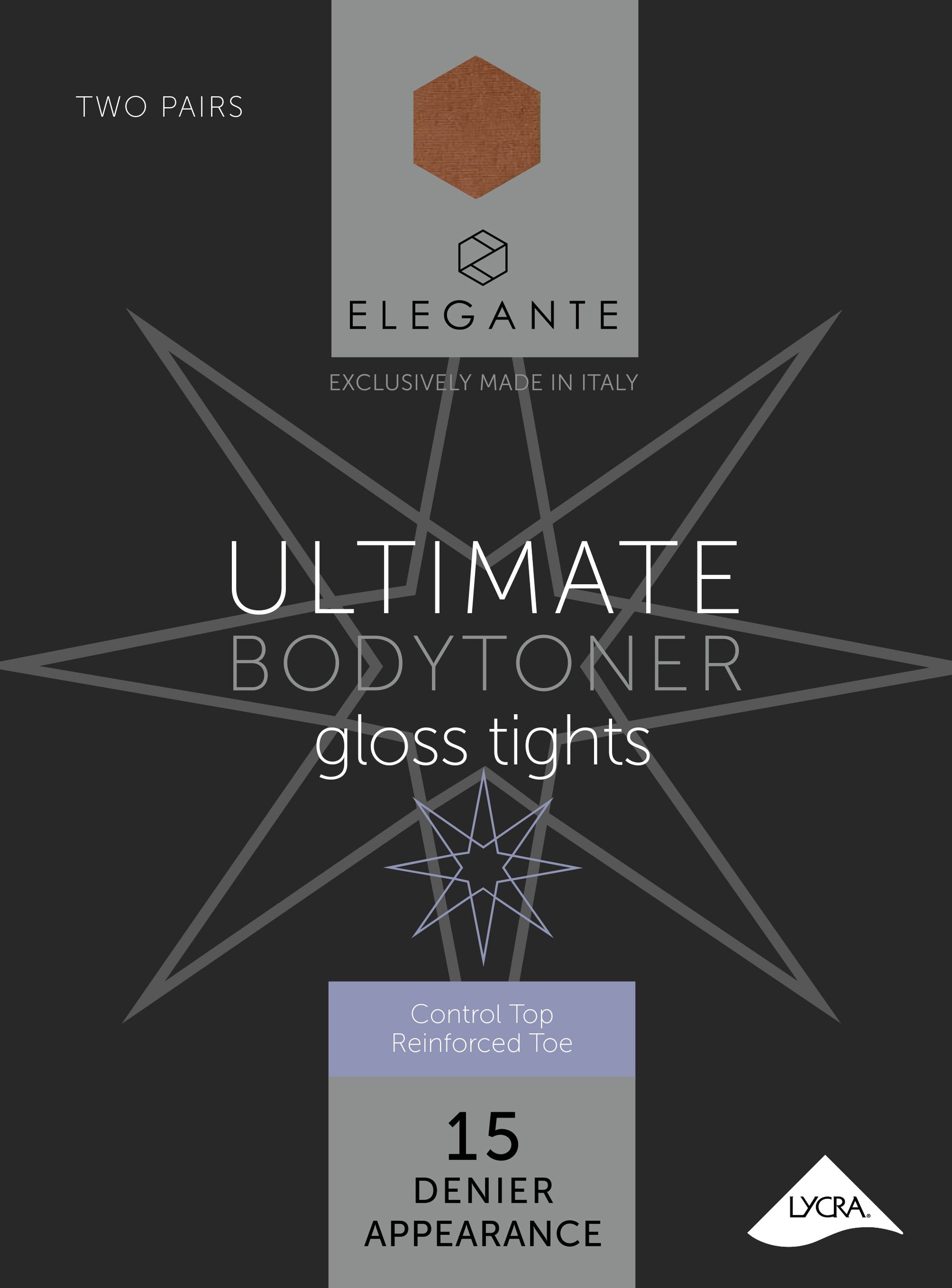 Elegante Ultimate Bronze Glow Bodytoner Tights with Gloss Leg Extra Large 2pk (Case of 6)