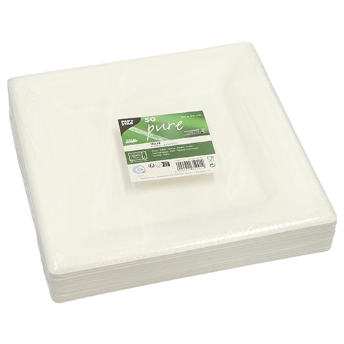Papstar "Pure" Square Plates Sugar Cane 26x26cm 50pk (Case of 8)