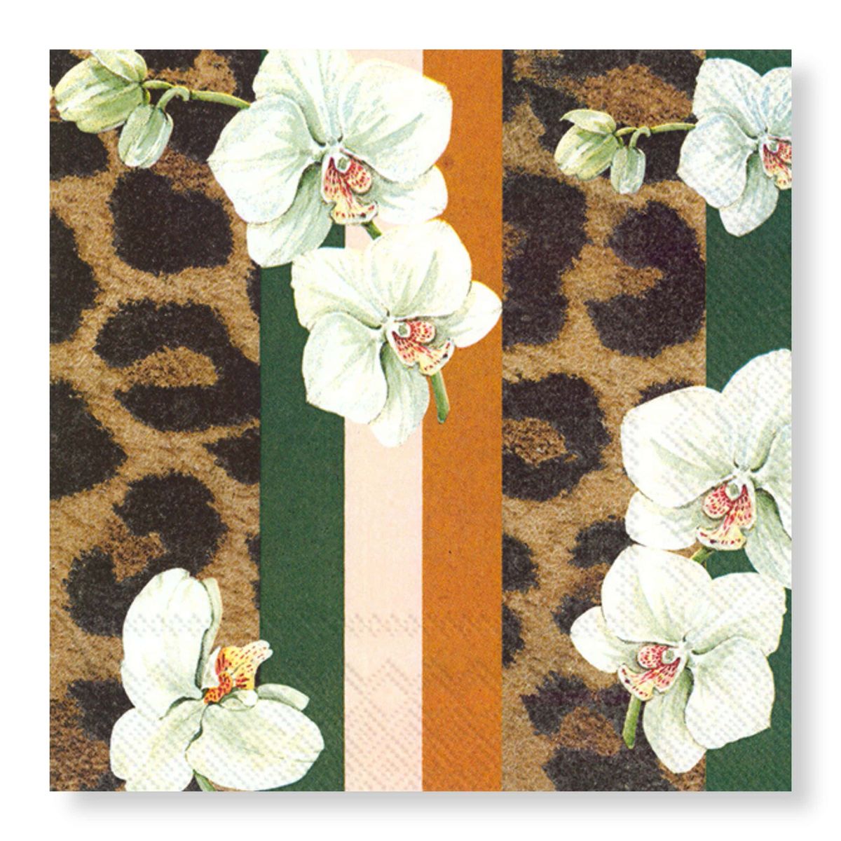 Manor Road White Orchid & Leopard Cocktail Napkins 20Pk (Case of 6)