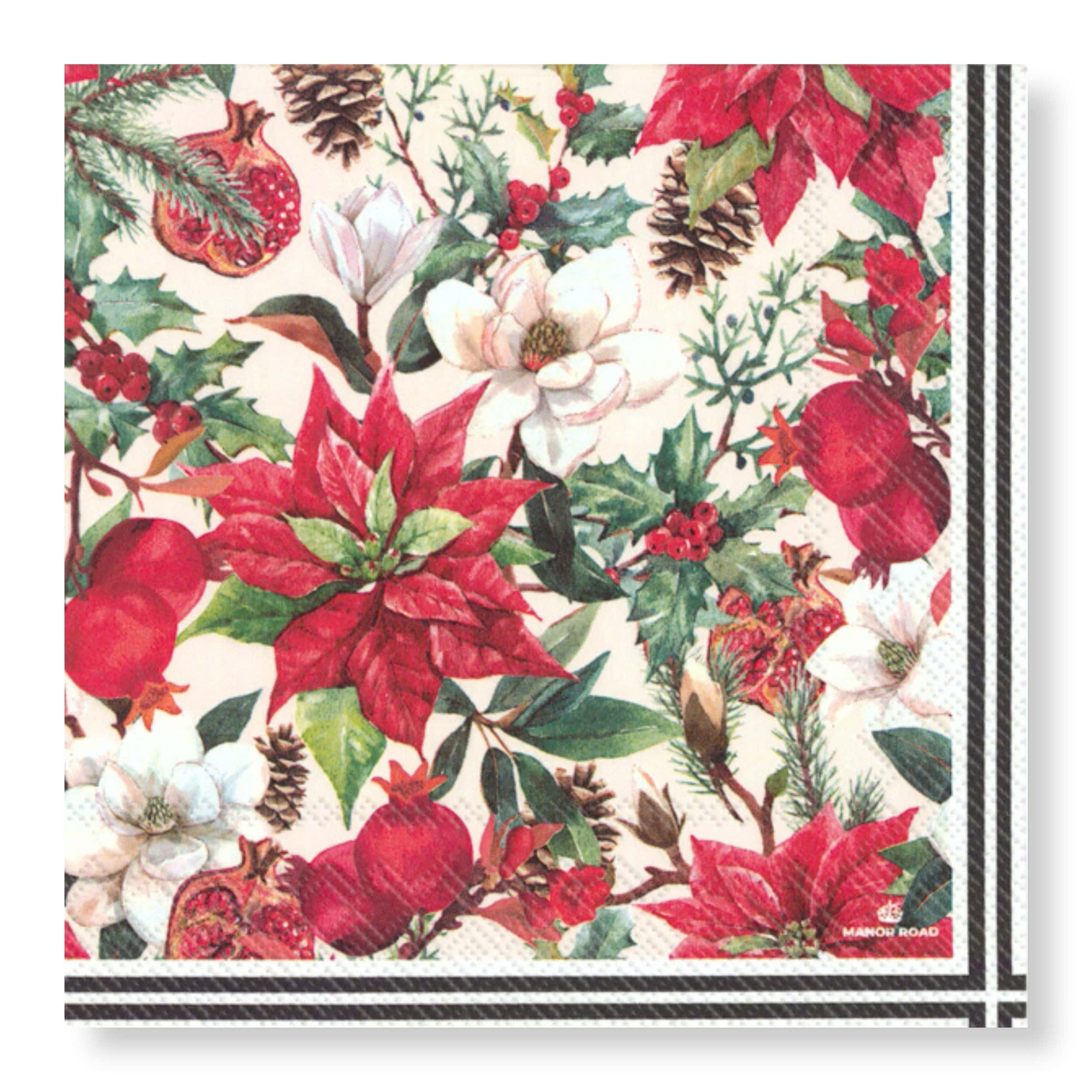 Manor Road Poinsettia & Pomegrate Luncheon Napkins 20Pk (Case of 6)